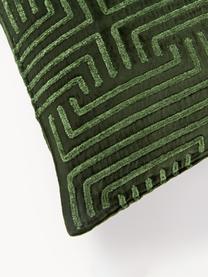 Housse de coussin 60x60 en velours avec broderie en chenille Stormi, Vert foncé, larg. 60 x long. 60 cm