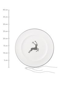 Assiette plate céramique artisanale Cerf Gris Gourmet, Céramique, Gris, blanc, Ø 27 cm