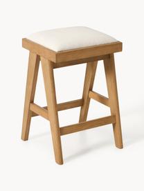 Tabouret de bar rembourré Sissi, Tissu blanc crème, chêne clair, larg. 46 x haut. 69 cm