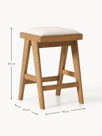 Tabouret de bar rembourré Sissi, Tissu blanc crème, chêne clair, larg. 46 x haut. 69 cm