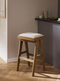 Tabouret de bar rembourré Sissi, Tissu blanc crème, chêne clair, larg. 46 x haut. 69 cm