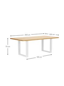 Eettafel Oliver met massief houten blad, Zitvlak: geolied massief wild eike, Poten: gepoedercoat metaal, Wild eiken, wit, B 180 x D 90 cm