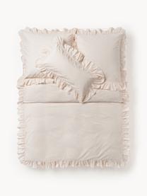 Copripiumino in cotone percalle lavato con volant Louane, Beige chiaro, Larg. 200 x Lung. 200 cm