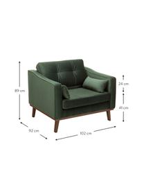 Klassieke fluwelen fauteuil Alva in groen met beukenhouten poten, Bekleding: fluweel (hoogwaardig poly, Frame: massief grenenhout, Poten: massief gebeitst beukenho, Olijfgroen, B 102 x D 92 cm