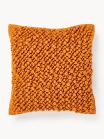 Housse de coussin en laine Loca, Orange, blanc crème, larg. 50 x long. 50 cm