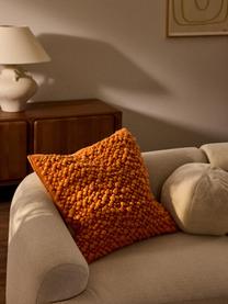 Housse de coussin en laine Loca, Orange, blanc crème, larg. 50 x long. 50 cm