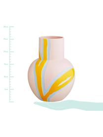 Handgefertigte Design-Vase Fiora, Porzellan, Rosa, Gelb, Hellblau, 19 x 25 cm