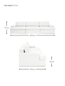 Divano componibile 4 posti con rivestimento sfoderabile Russell, Rivestimento: 100% cotone Con 50.000 ci, Struttura: legno di pino massiccio c, Gambe: plastica, Tessuto bianco latte, Larg. 309 x Prof. 103 cm