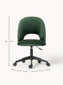 Fluwelen bureaustoel Rachel, in hoogte verstelbaar, Bekleding: fluweel (hoogwaardig poly, Poten: metaal, gepoedercoat, Fluweel donkergroen, B 65 x D 66 cm