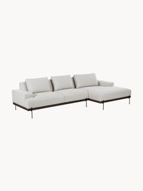 Sofa narożna z metalowymi nogami Brooks, Tapicerka: poliester Tapicerka nie j, Stelaż: lite drewno sosnowe, Nogi: metal malowany proszkowo, Jasnobeżowa tkanina, S 315 x G 148 cm, lewostronna