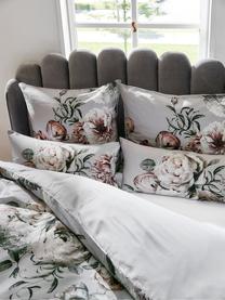 Biancheria da letto in raso di cotone Blossom, Grigio chiaro, multicolore, 155 x 200 cm + 1 federa 50 x 80 cm