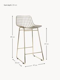 Metalen barstoelen Wire, 2 stuks, Gepoedercoat metaal, Goudkleurig, B 47 x H 89 cm