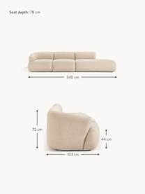 Modulaire XL chaise longue Sofia, Bekleding: 100% polypropyleen Met 25, Frame: sparrenhout, spaanplaat, , Poten: kunststof Dit product is , Geweven stof lichtbeige, B 340 x D 103 cm, armleuning links