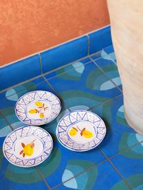 Kleurrijk beschilderde Rafika broodbordjes met citroenmotief, 4-delig, Keramiek, Wit, blauw, oranje, geel, Ø 16 cm