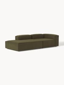 Chaise longue componibile in bouclé Lennon, Rivestimento: bouclé (100% poliestere) , Struttura: legno di pino massiccio, , Piedini: plastica Questo prodotto , Bouclé verde oliva, Larg. 269 x Prof. 119 cm, schienale a destra