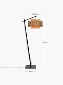 Grosse Stehlampe Bhutan aus Bambus, Lampenschirm: Bambus, beschichtet, Hellbraun, Schwarz, H 176 cm