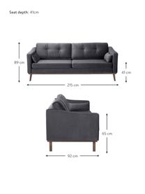 Samt-Sofa Alva (3-Sitzer) in Dunkelgrau mit Buchenholz-Füßen, Bezug: Samt (Hochwertiger Polyes, Gestell: Massives Kiefernholz, Füße: Massives Buchenholz, gebe, Samt Dunkelgrau, B 215 x T 92 cm