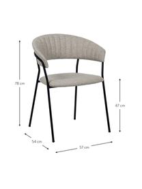 Gestoffeerde stoelen Belle, 2 stuks, Bekleding: 70% polyester, 30% acryl , Zitvlak: polypropyleen, Poten: gepoedercoat staal, Geweven stof taupe, zwart, B 57 x D 54 cm