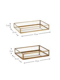 Handgemaakt decoratief dienbladenset Amari met goudkleurige rand, 2-delig, Frame: gecoat metaal, Transparant, messingkleurig, Set met verschillende formaten