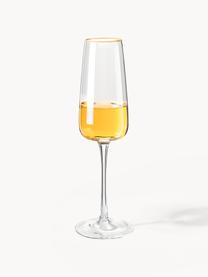 Ručne fúkané poháre na šampanské so zlatým okrajom Ellery, 4 ks, Sklo, Priehľadná so zlatým okrajom, Ø 7 x V 23 cm