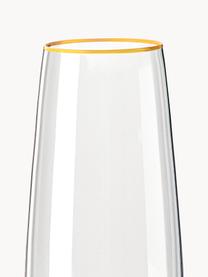 Copas flauta de champán de vidrio soplado artesanalmente Ellery, 4 uds., Vidrio, Transparente con borde dorado, Ø 7 x Al 23 cm