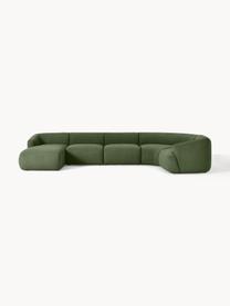 Sofa modułowa Bouclé Sofia, Tapicerka: Bouclé (100% poliester) D, Stelaż: drewno świerkowe, płyta w, Nogi: tworzywo sztuczne Ten pro, Ciemnozielony Bouclé, S 404 x G 231 cm, prawostronna