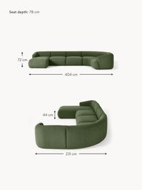 Modulární bouclé sedací souprava Sofia, Tmavě zelená, Š 404 cm, H 231 cm, pravé rohové provedení