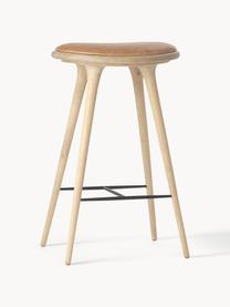 Eikenhouten barkruk High Stool, Poten: eikenhout, ingezeept, Zitvlak: leer, Lichtbruin, B 45 x H 74 cm