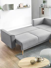 Divano letto angolare in tessuto grigio con contenitore Mola, Rivestimento: poliestere, Grigio, Larg. 252 x Prof. 215 cm