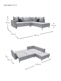 Divano letto angolare in tessuto grigio con contenitore Mola, Rivestimento: poliestere, Grigio, Larg. 252 x Prof. 215 cm