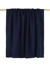 Baumwollflanelldecke Sylt Marineblau mit Ziernaht, Webart: Jacquard, Marineblau, B 140 x L 200 cm