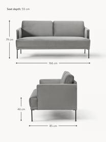 Divano 2 posti in velluto Fluente, Rivestimento: velluto (copertura in pol, Struttura: legno di pino massiccio, Piedini: metallo verniciato a polv, Velluto grigio, Larg. 166 x Prof. 85 cm