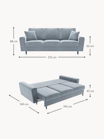 Fluwelen slaapbank Moghan (3-zits) met opbergruimte, Bekleding: polyester fluweel Met 50., Frame: massief grenen, triplex, , Poten: metaal, gelakt, Fluweel lichtblauw, zwart, B 235 x D 100 cm