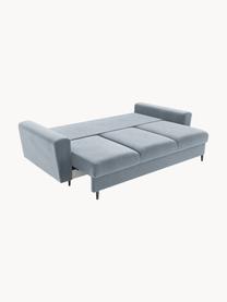 Sofá cama de terciopelo Moghan (3 plazas), con espacio de almacenamiento, Tapizado: terciopelo de poliéster A, Estructura: madera de pino maciza, ma, Patas: metal pintado, Terciopelo azul claro, patas negro, An 235 x F 100 cm