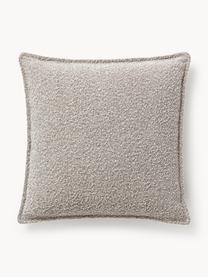 Bouclé bankkussen Lennon, Bekleding: 80% leer, 20% acryl, Bouclé taupe, B 70 x L 70 cm