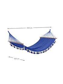 Amaca con frange Beach, 65% cotone, 35% poliestere, Blu, Larg. 100 x Lung. 200 cm