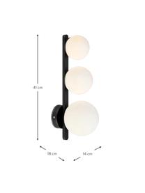 Wandlamp Puro van opaalglas, Lampenkap: opaalglas, Wit, zwart, B 14 cm x H 41 cm