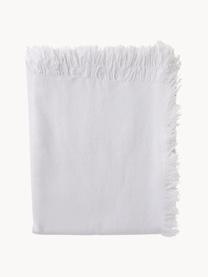 Nappe en coton à franges Nalia, 100 % coton, Blanc, 6-8 personnes (long. 250 x larg. 160 cm)