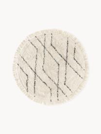 Tapis rond en coton tufté main Bina, 100 % coton, Beige, noir, Ø 110 cm (taille S)