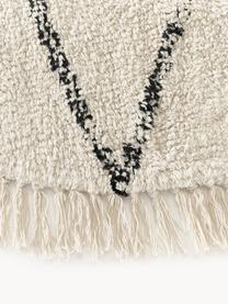 Tapis rond en coton tufté main Bina, 100 % coton, Beige, noir, Ø 110 cm (taille S)