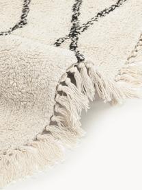 Tappeto rotondo in cotone fatto a mano con motivo rombi Bina, 100% cotone, Beige, nero, Ø 110 cm (taglia S)