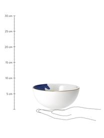 Porcelánové misky na müsli s abstraktním vzorem a se zlatým okrajem Rosie, 2 ks, Porcelán, Bílá, modrá se zlatým okrajem, Ø 15 cm, V 6 cm