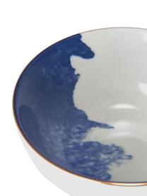 Porzellan Müslischale Rosie mit abstraktem Muster, 2 Stück, Porzellan, Cremeweiß, Blau, mit Goldrand, Ø 15 x H 6 cm