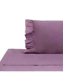 Set lenzuola in cotone con volant Ruffle, Malva, 150 x 290 cm + 1 federa + 1 lenzuolo