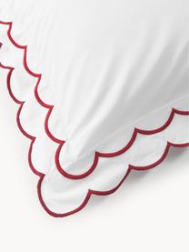 Taie d'oreiller en percale de coton avec ourlet ondulé Atina, Blanc, rouge, larg. 50 x long. 70 cm