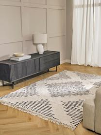 Alfombra artesanal de algodón con flecos Fini, 100% algodón, Beige, negro, An 160 x L 230 cm (Tamaño M)