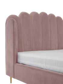 Cama tapizada en terciopelo Glamour, Estructura: madera de pino maciza, Patas: metal latón, Tapizado: terciopelo (poliéster) Al, Terciopelo rosa, 160 x 200 cm