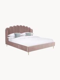 Cama tapizada en terciopelo Glamour, Estructura: madera de pino maciza, Patas: metal latón, Tapizado: terciopelo (poliéster) Al, Terciopelo rosa, 160 x 200 cm