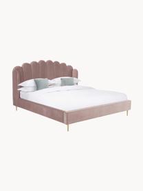 Gestoffeerd fluwelen bed Glamour, Frame: massief grenenhout, Poten: vermessingd metaal, Bekleding: fluweel (polyester), Fluweel oudroze, 160 x 200 cm