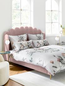 Gestoffeerd fluwelen bed Glamour, Frame: massief grenenhout, Poten: vermessingd metaal, Bekleding: fluweel (polyester), Fluweel oudroze, 160 x 200 cm